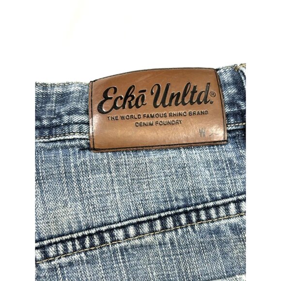 Vtg Ecko Unltd Jeans Sz. 32 Med. Blue Wash Denim Patch Y2K Baggy Fit  Red Hook - Picture 7 of 16